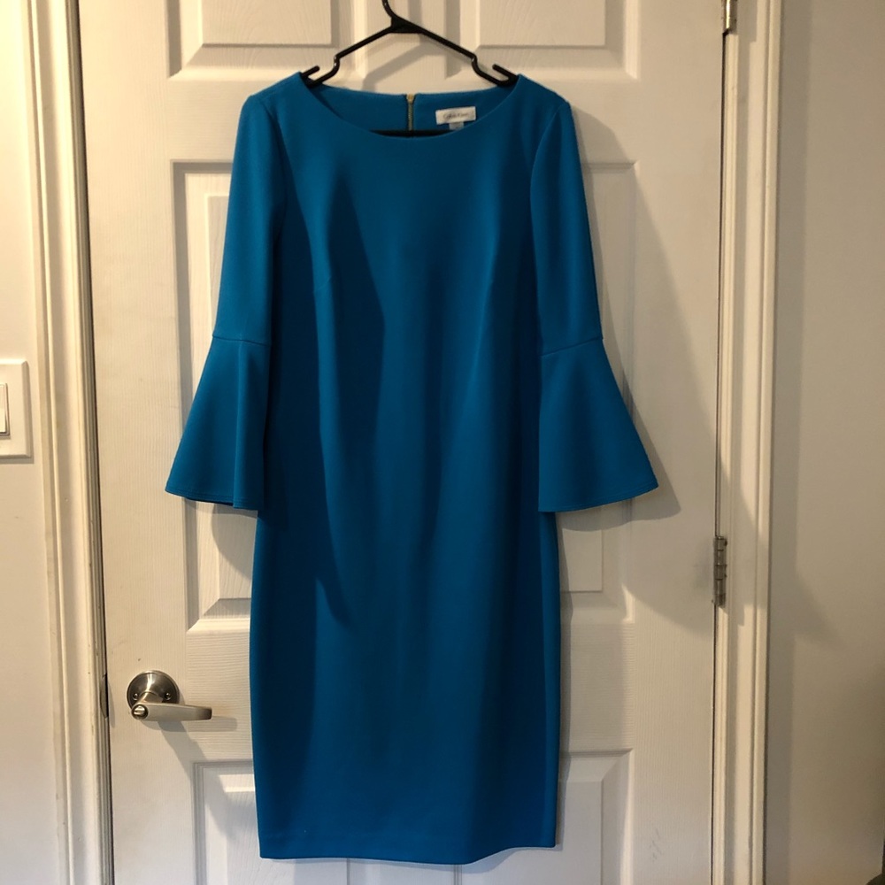 Calvin Klein Knew-Length Peplum Long-sleeve Dress
